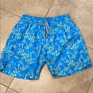 Boys blue bathing suit with palm trees